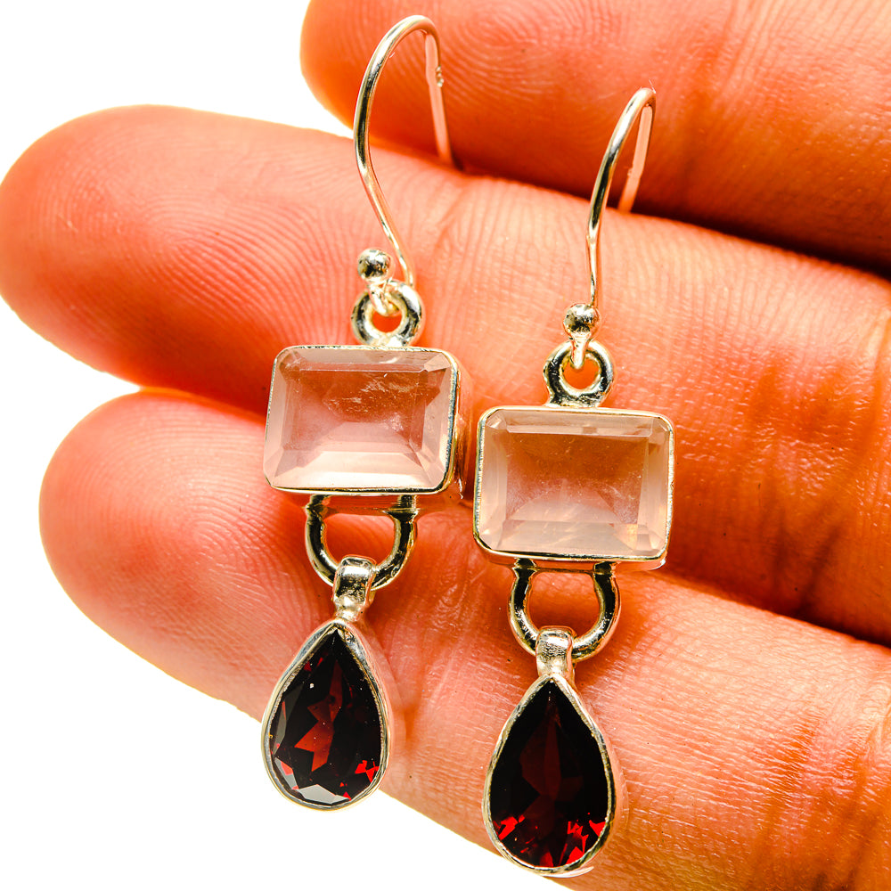 Rose Quartz, Garnet Earrings handcrafted by Ana Silver Co - EARR416823