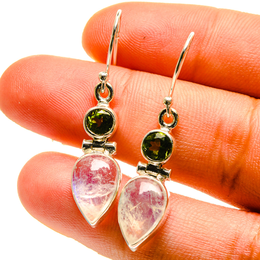 925 sterling silver peridot and pink teardrop moonstone drop earrings
