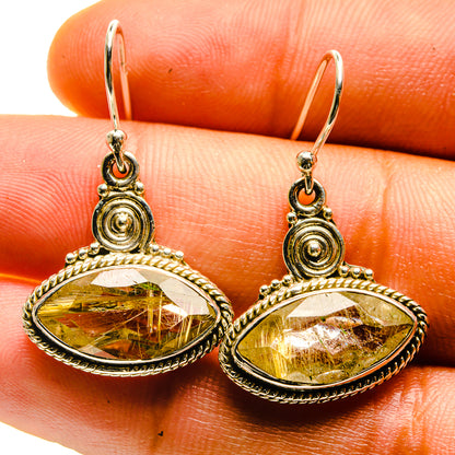 Oval rutilated quartz drop earrings in 925 sterling silver with gold-toned stone