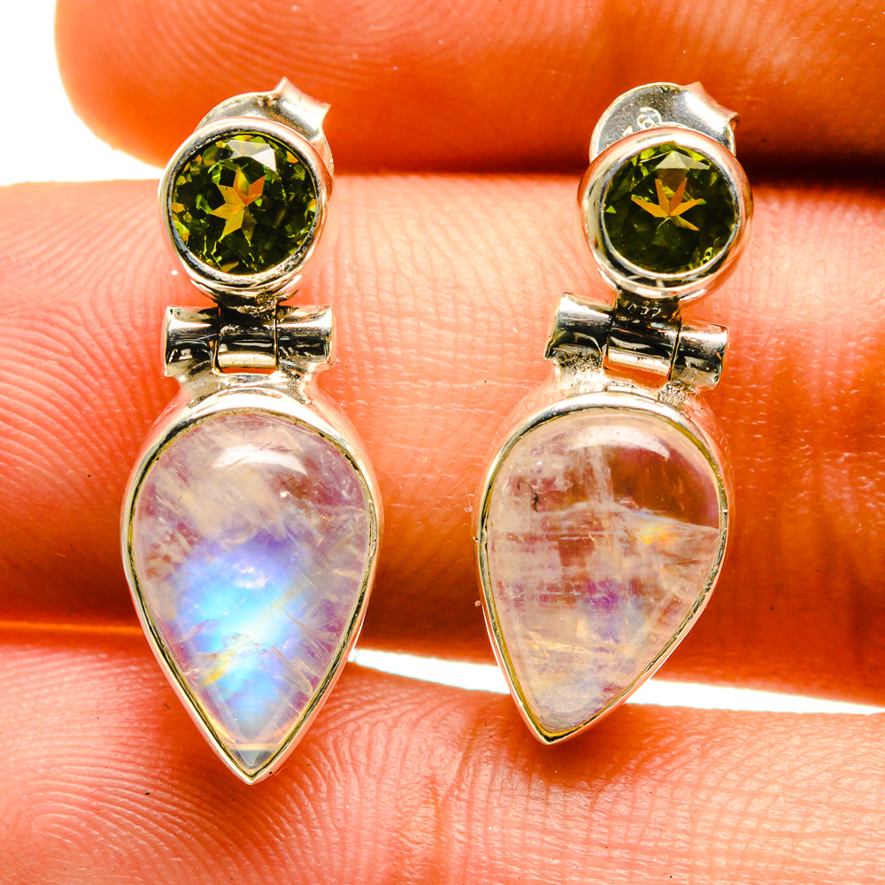 Rainbow Moonstone, Peridot Earrings handcrafted by Ana Silver Co - EARR416843