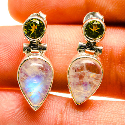 Rainbow Moonstone, Peridot Earrings handcrafted by Ana Silver Co - EARR416843