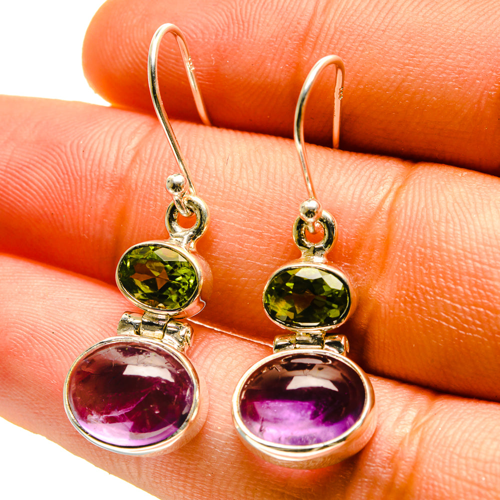 925 sterling silver amethyst & peridot earrings, green top and purple bottom stones