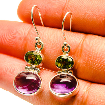925 sterling silver amethyst & peridot earrings, green top and purple bottom stones