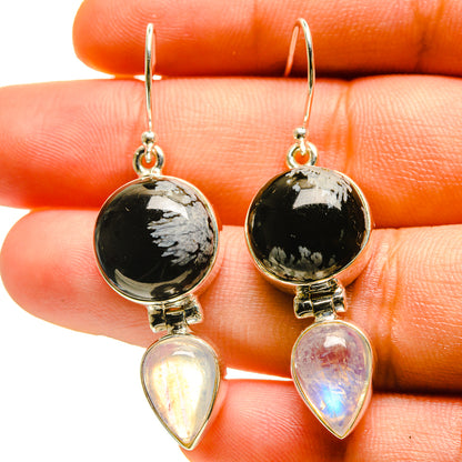 Snowflake Obsidian, Rainbow Moonstone Earrings handcrafted by Ana Silver Co - EARR416854