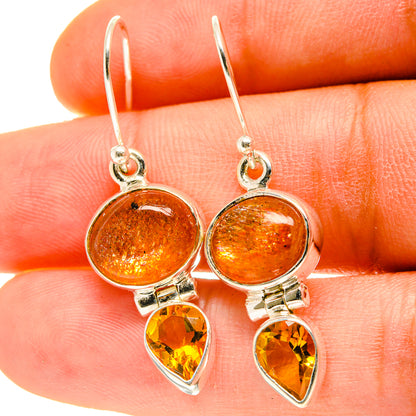 Orange citrine drop earrings on sterling silver hooks, round studs with teardrop dangles