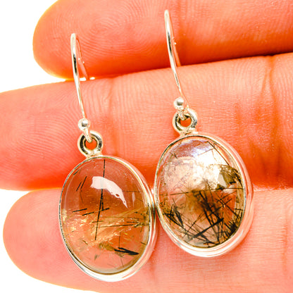 Oval tourmalinated quartz earrings with gold needle inclusions, silver hooks and drops