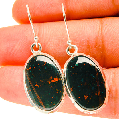 925 sterling silver bloodstone oval drop earrings with fishhook backs