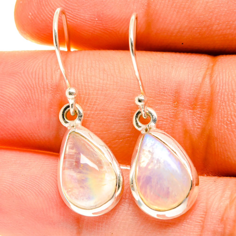 Teardrop moonstone drop earrings in 925 sterling silver, opalescent iridescent glow