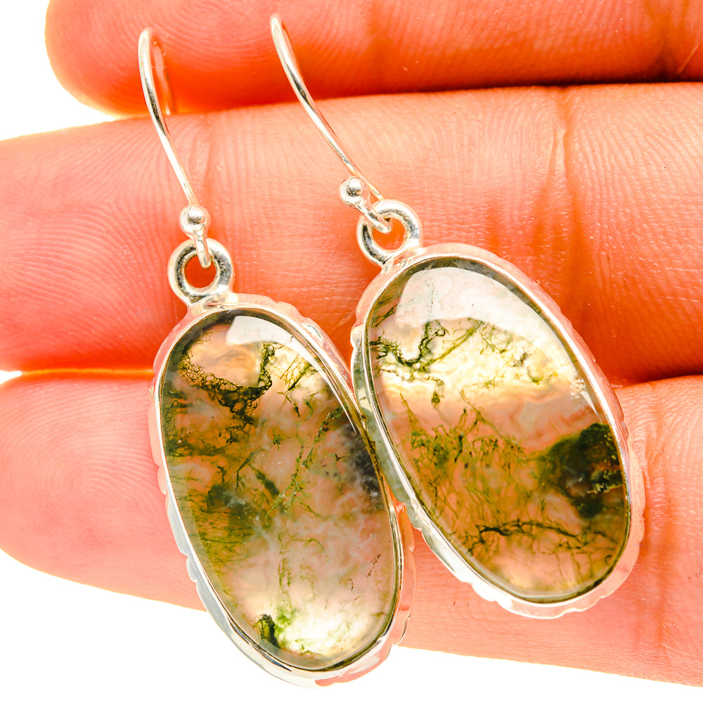 Green Moss Agate Earrings handcrafted by Ana Silver Co - EARR417264