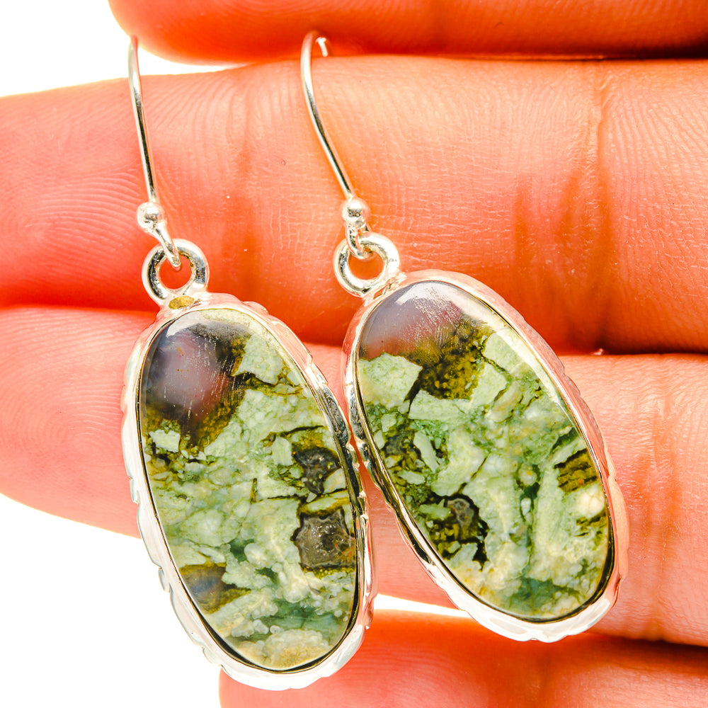 Rainforest opal earrings with oval green stone cabochons in silver-tone settings