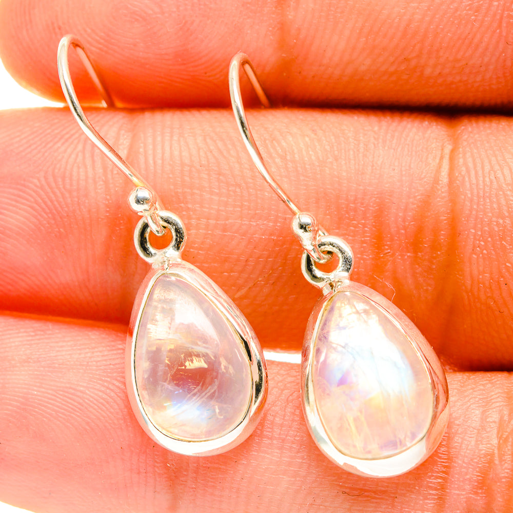 925 sterling silver moonstone teardrop earrings with opalescent rainbow sheen