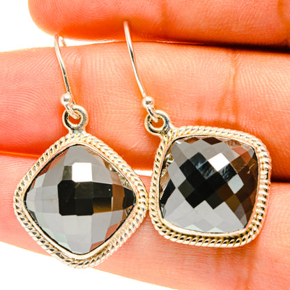 Hematite teardrop earrings in 925 sterling silver, faceted dark gray stones