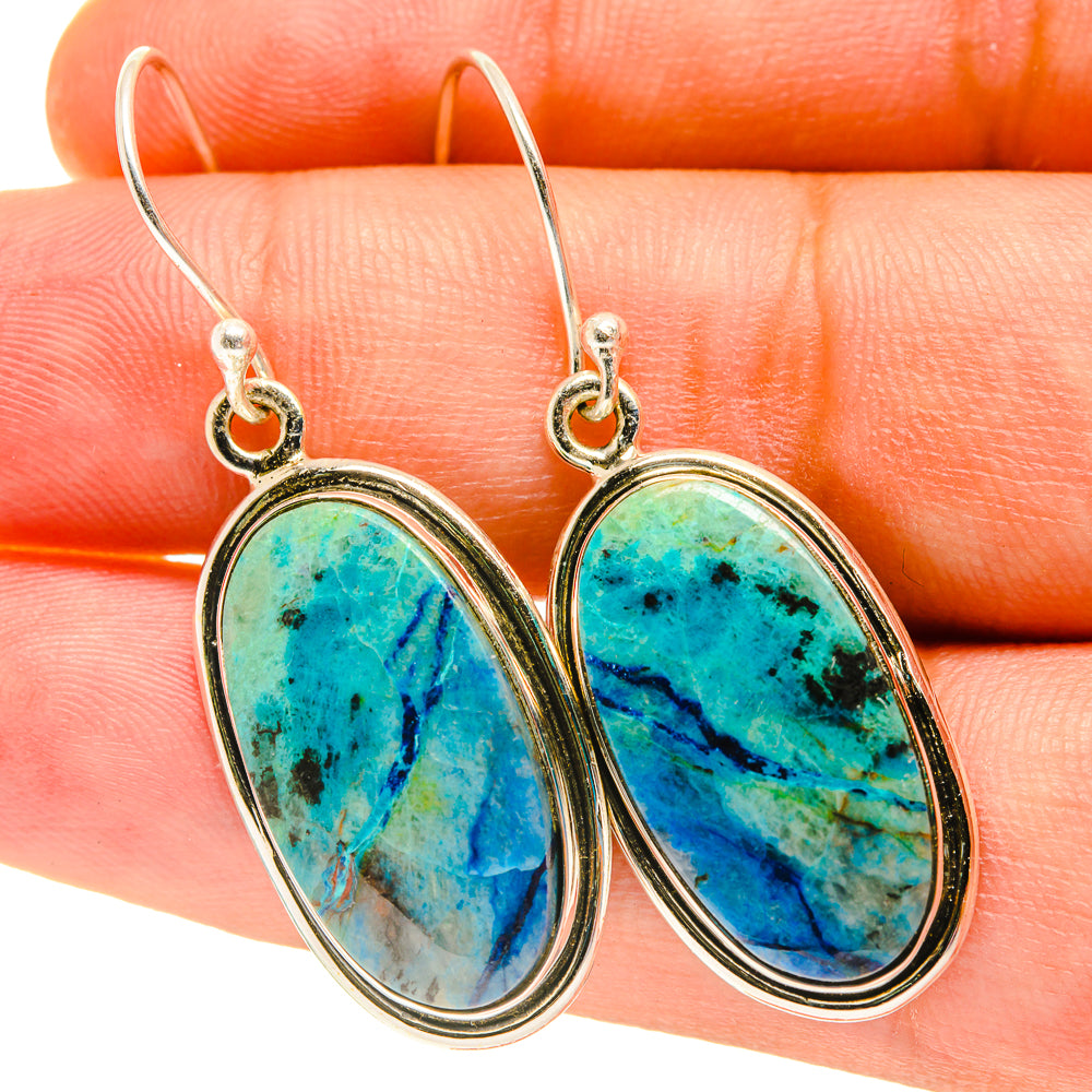 925 sterling silver apatite drop earrings, oval blue-green stones on hooks