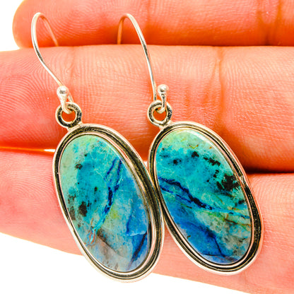 925 sterling silver apatite drop earrings, oval blue-green stones on hooks