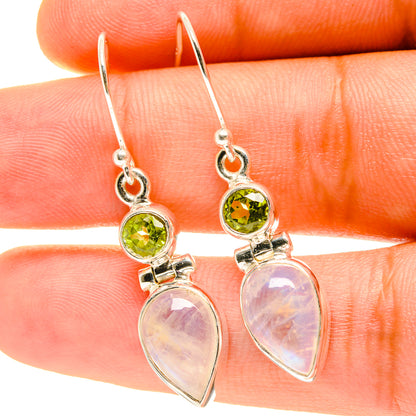 Sterling silver earrings with round peridot and teardrop moonstone drops