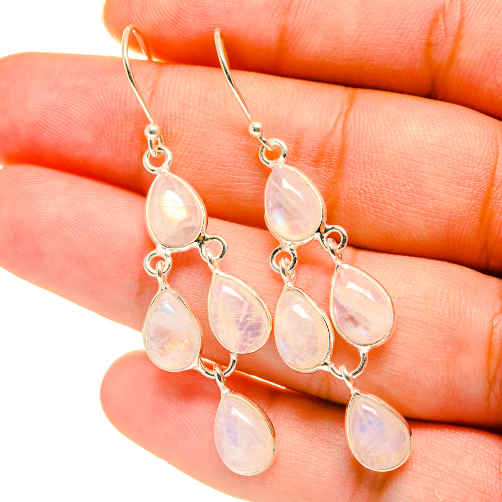 Rainbow Moonstone Earrings handcrafted by Ana Silver Co - EARR417567