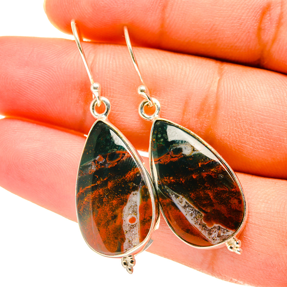 Bloodstone teardrop earrings with 925 sterling silver hooks