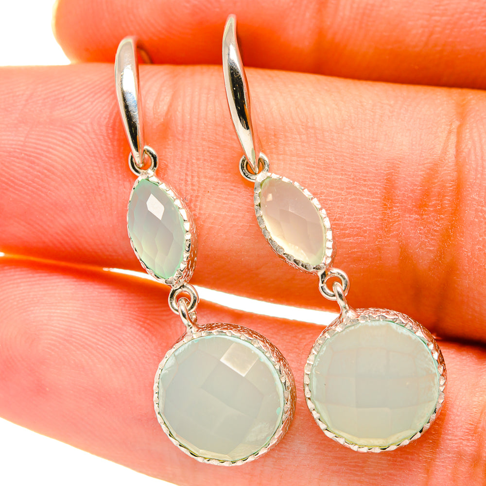 Sterling silver aqua chalcedony drop earrings with round and oval pale stones