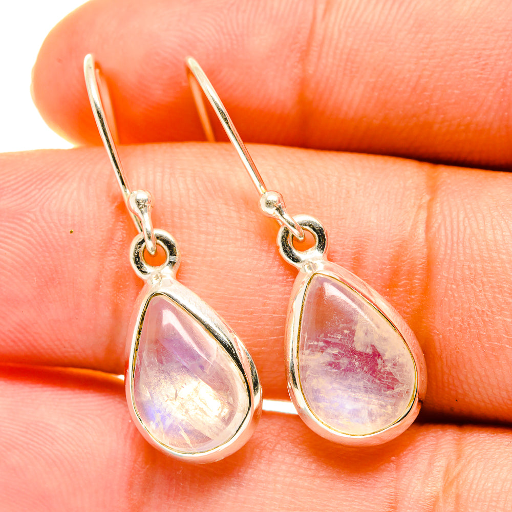 Rainbow moonstone drop earrings in 925 sterling silver with purple iridescent teardrop stones