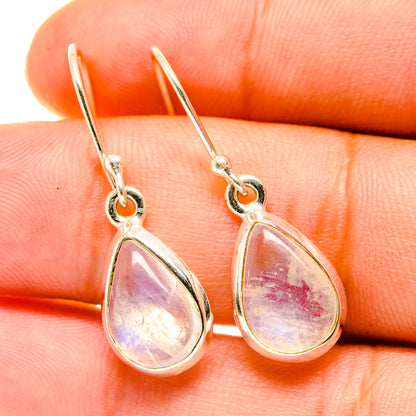 Rainbow moonstone drop earrings in 925 sterling silver with purple iridescent teardrop stones