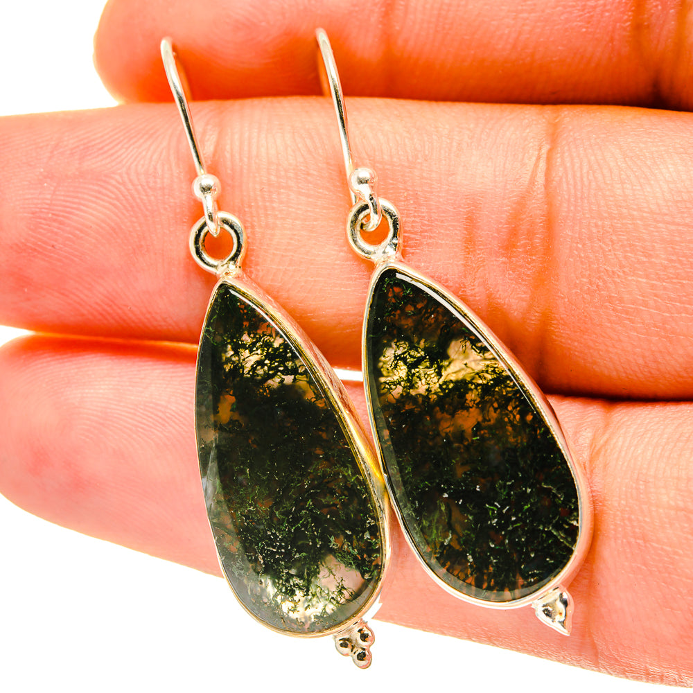 Green Moss Agate Earrings handcrafted by Ana Silver Co - EARR417640