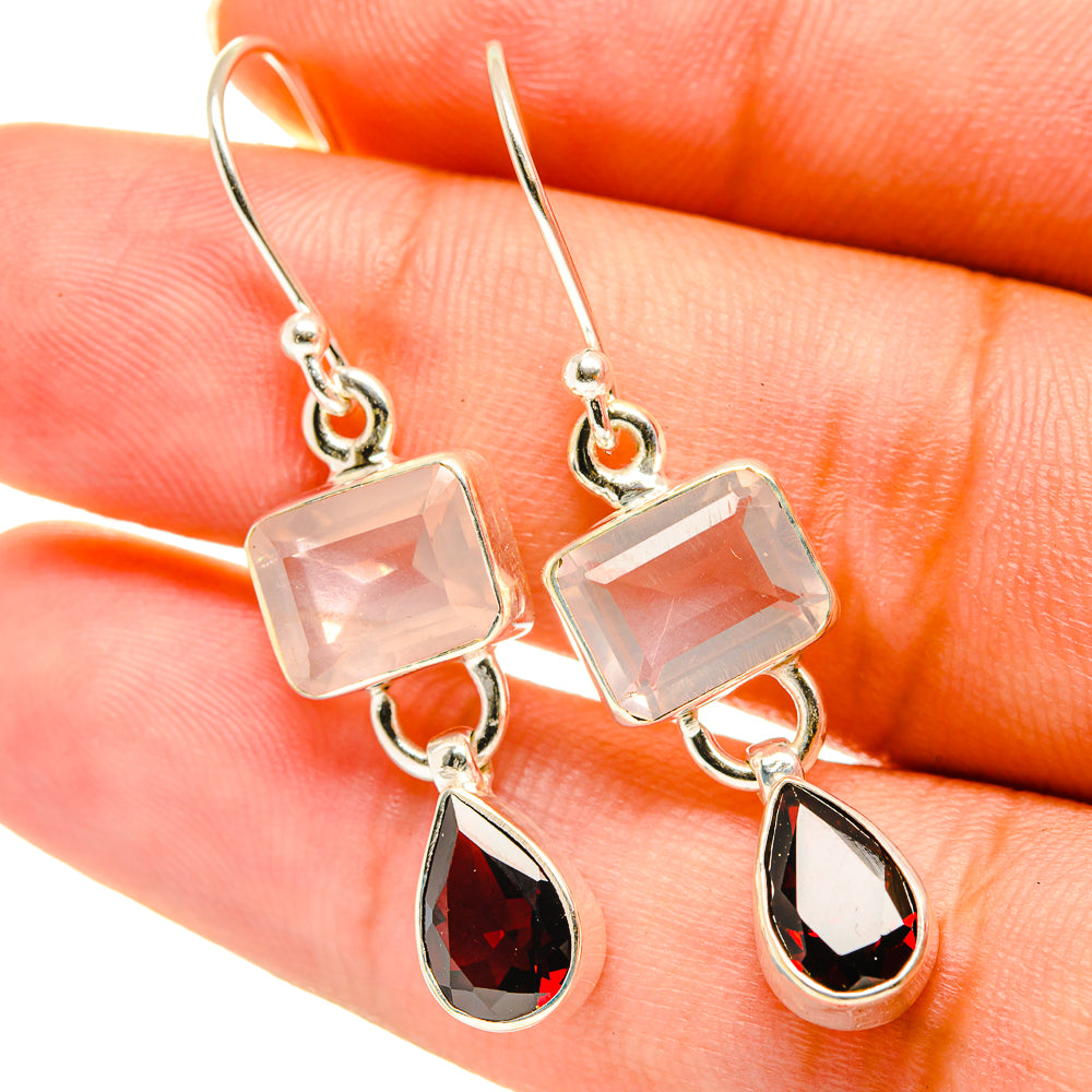 Rose Quartz, Garnet Earrings handcrafted by Ana Silver Co - EARR417678