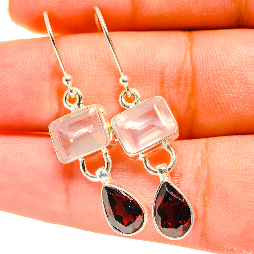 Rose Quartz, Garnet Earrings handcrafted by Ana Silver Co - EARR417680