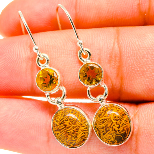 Coquina Jasper, Citrine Earrings handcrafted by Ana Silver Co - EARR417684
