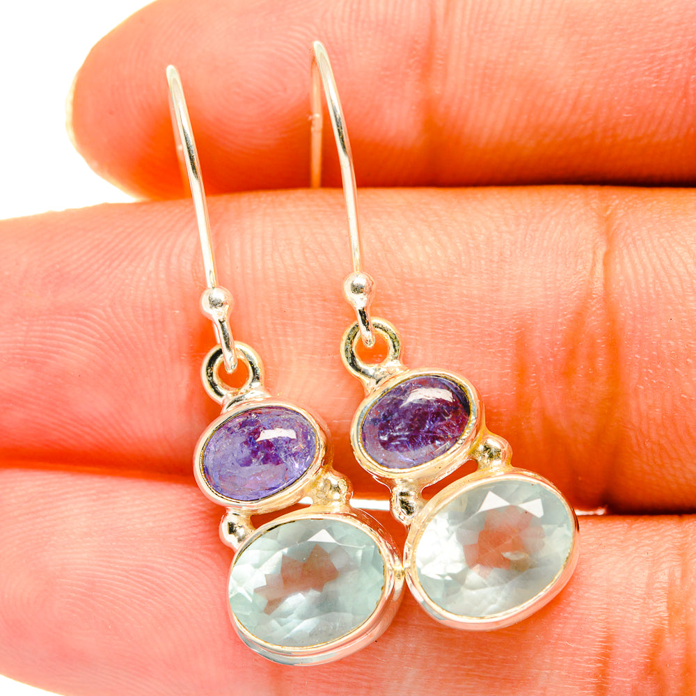 Aqua Chalcedony, Tanzanite Earrings handcrafted by Ana Silver Co - EARR417690
