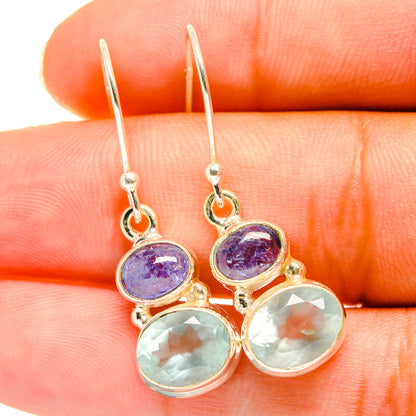 Aqua Chalcedony, Tanzanite Earrings handcrafted by Ana Silver Co - EARR417690