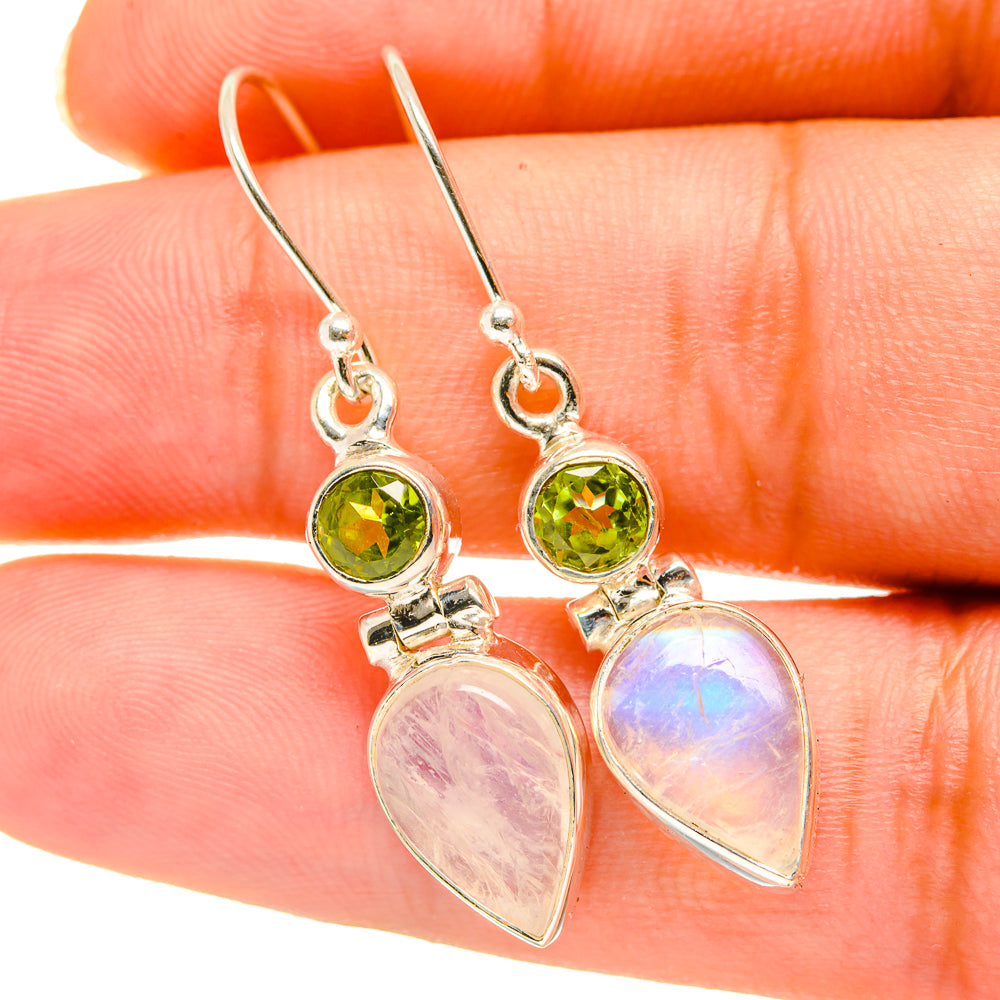 Rainbow Moonstone, Peridot Earrings handcrafted by Ana Silver Co - EARR417695