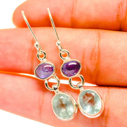 Aqua Chalcedony, Tanzanite Earrings handcrafted by Ana Silver Co - EARR417698