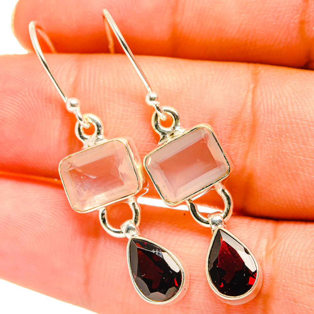 Rose Quartz, Garnet Earrings handcrafted by Ana Silver Co - EARR417702