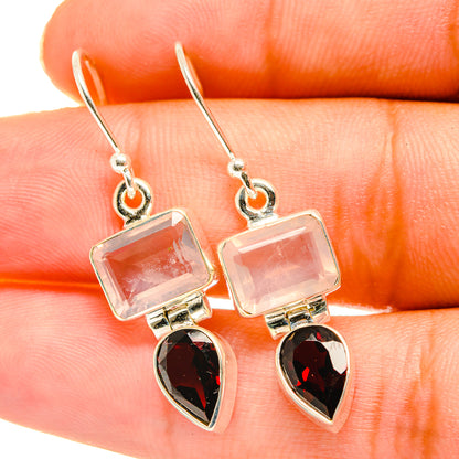 Rose Quartz, Garnet Earrings handcrafted by Ana Silver Co - EARR417703