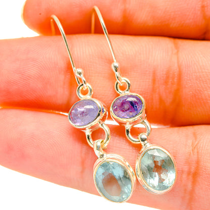 Aqua Chalcedony, Tanzanite Earrings handcrafted by Ana Silver Co - EARR417704