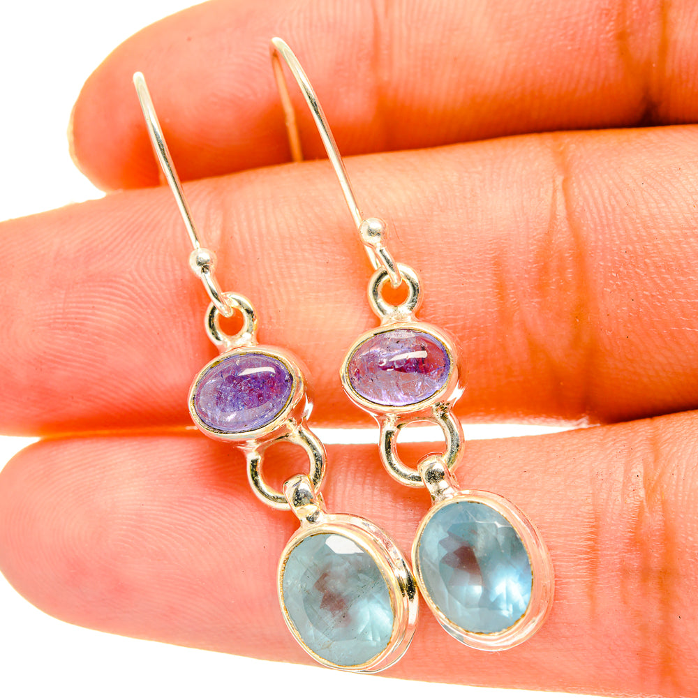 Aqua Chalcedony, Tanzanite Earrings handcrafted by Ana Silver Co - EARR417711