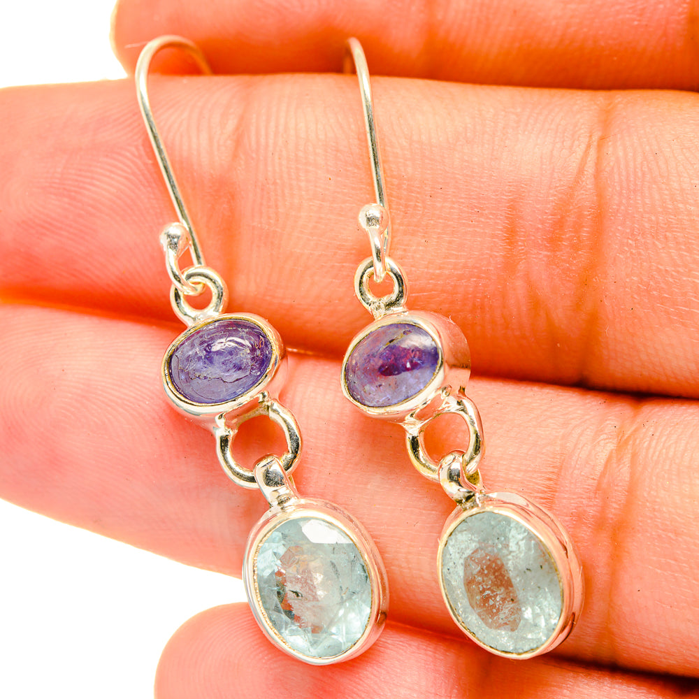 Aqua Chalcedony, Tanzanite Earrings handcrafted by Ana Silver Co - EARR417714