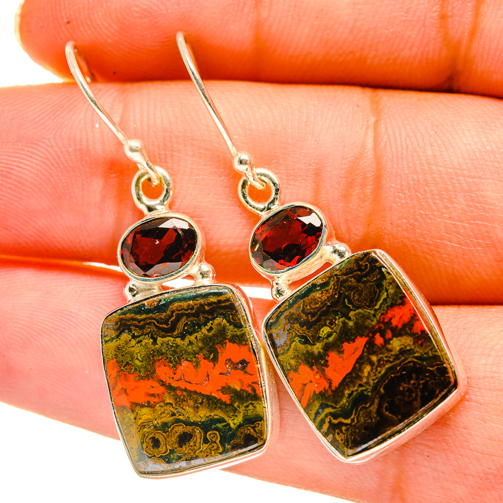 Moroccan Agate, Garnet Earrings handcrafted by Ana Silver Co - EARR417718