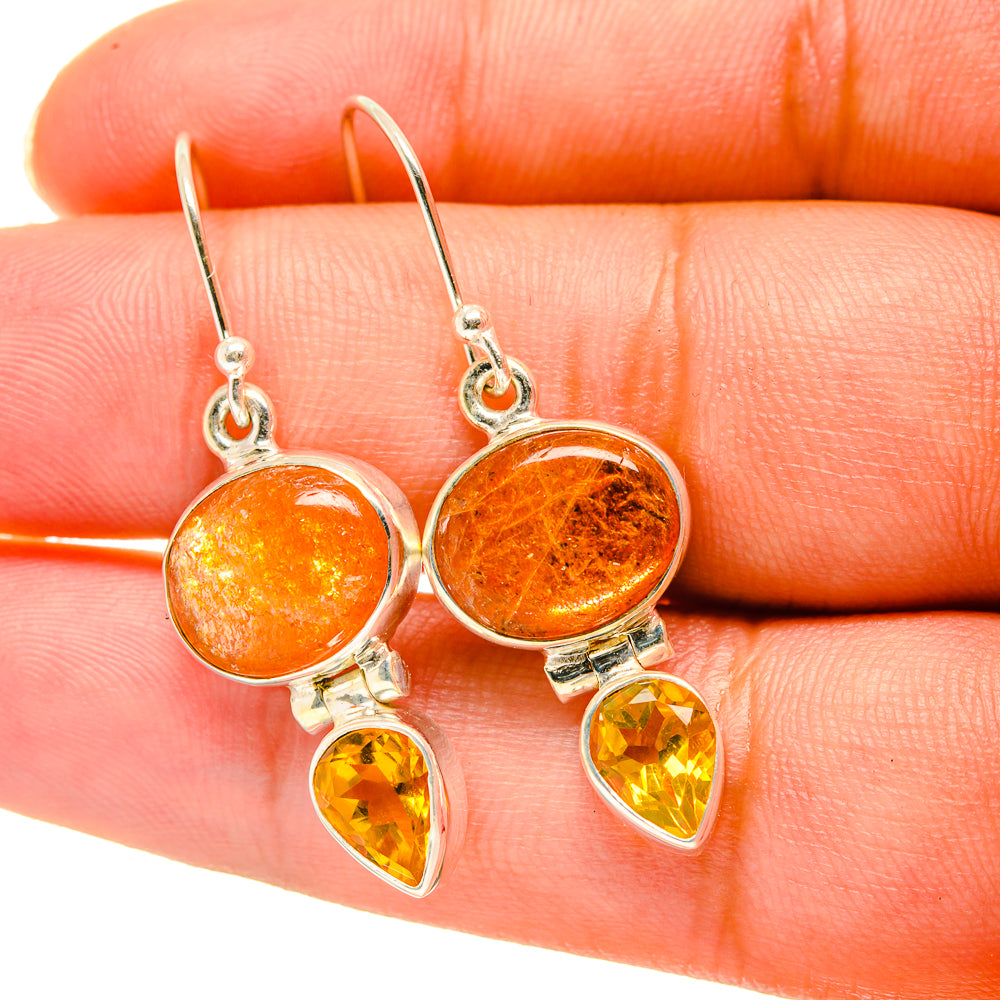 925 sterling silver citrine disc and teardrop drop earrings