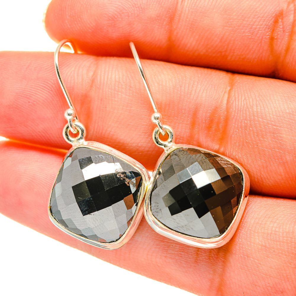 925 silver hematite drop earrings, faceted gray teardrop stones, hook backs