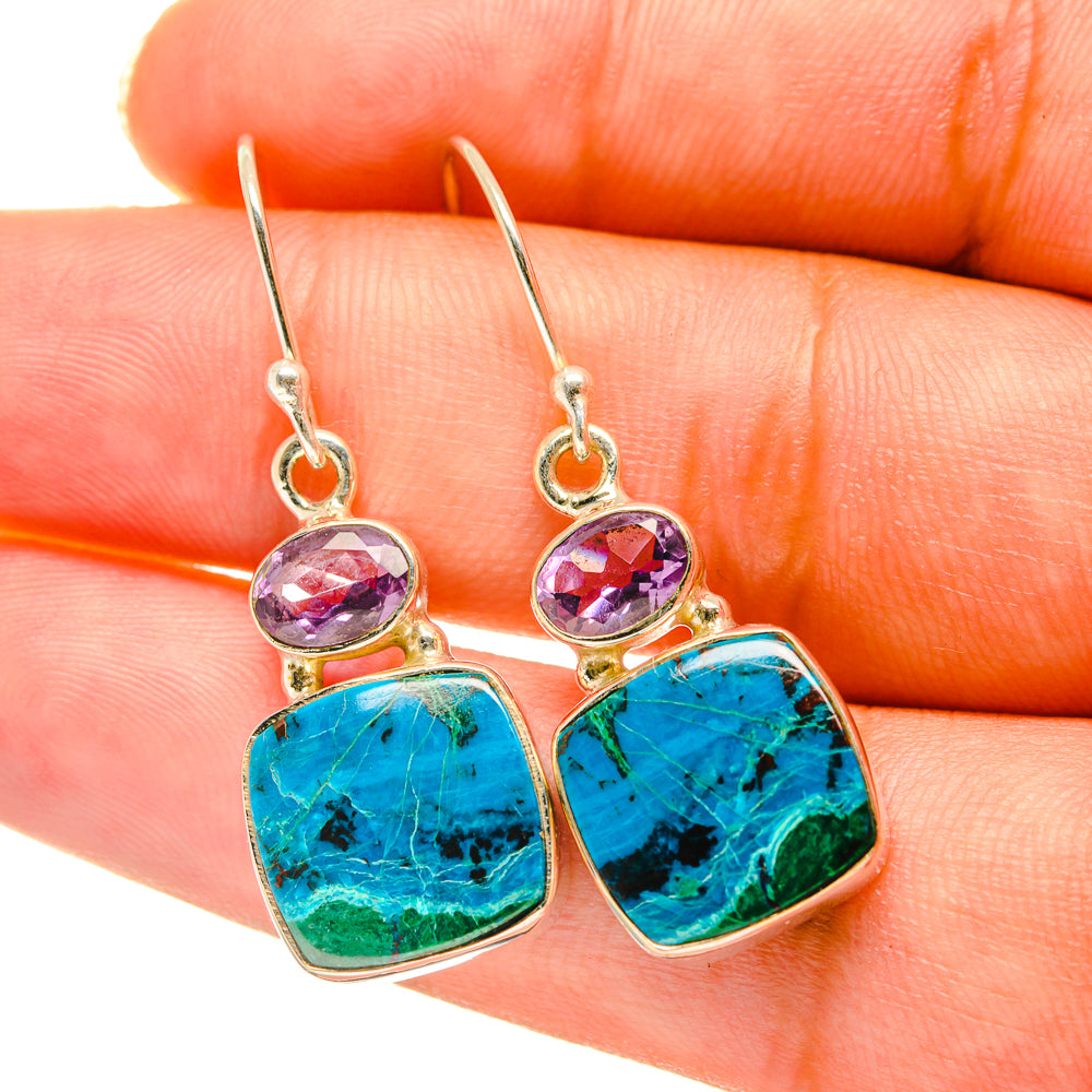 Chrysocolla, Amethyst Earrings handcrafted by Ana Silver Co - EARR417740