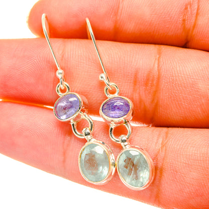 Aqua Chalcedony, Tanzanite Earrings handcrafted by Ana Silver Co - EARR417742