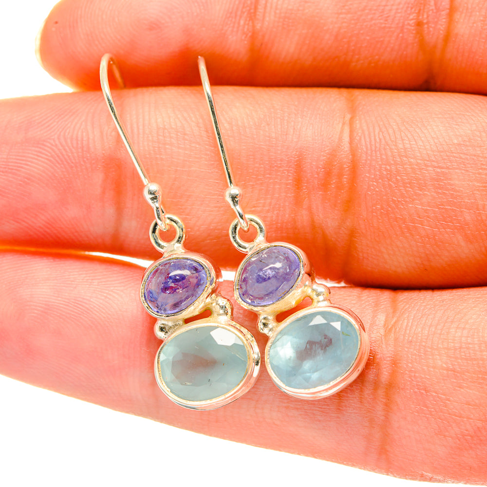 Aqua Chalcedony, Tanzanite Earrings handcrafted by Ana Silver Co - EARR417768