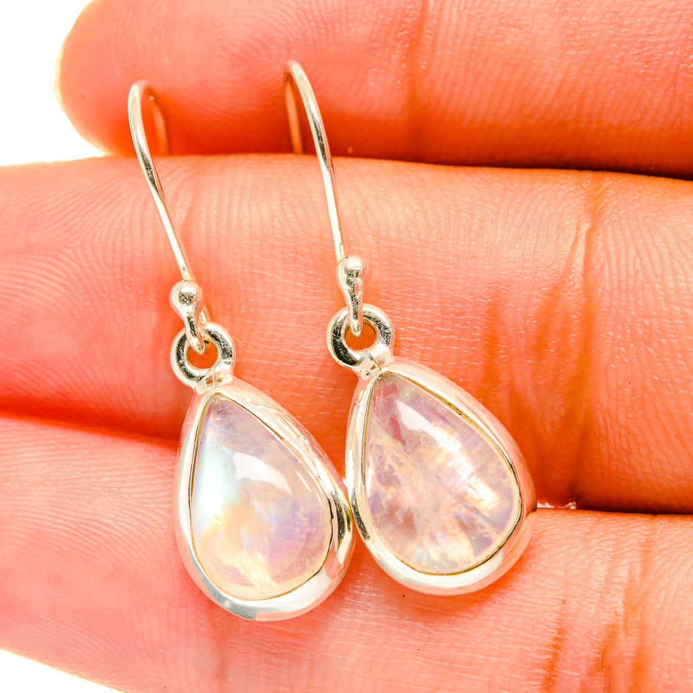 Opal-like pink moonstone teardrop earrings in sterling silver with hook backs