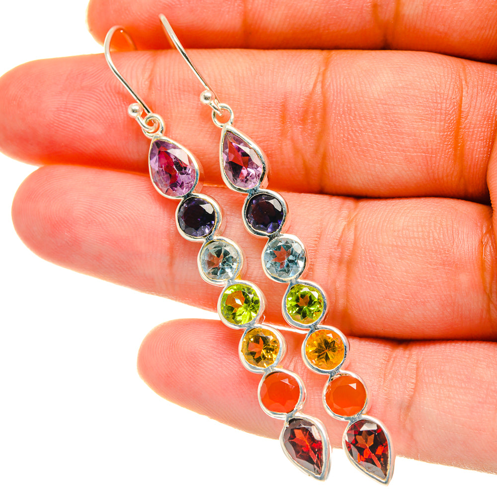 Multi-stone Rainbow Chakra Earrings handcrafted by Ana Silver Co - EARR417777