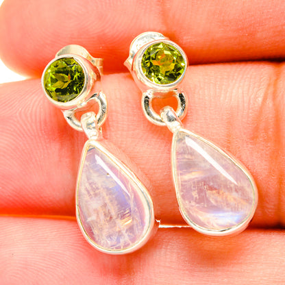 Sterling silver peridot and moonstone drop earrings, green top with opal teardrops