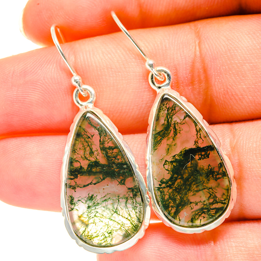 Green Moss Agate Earrings handcrafted by Ana Silver Co - EARR417863