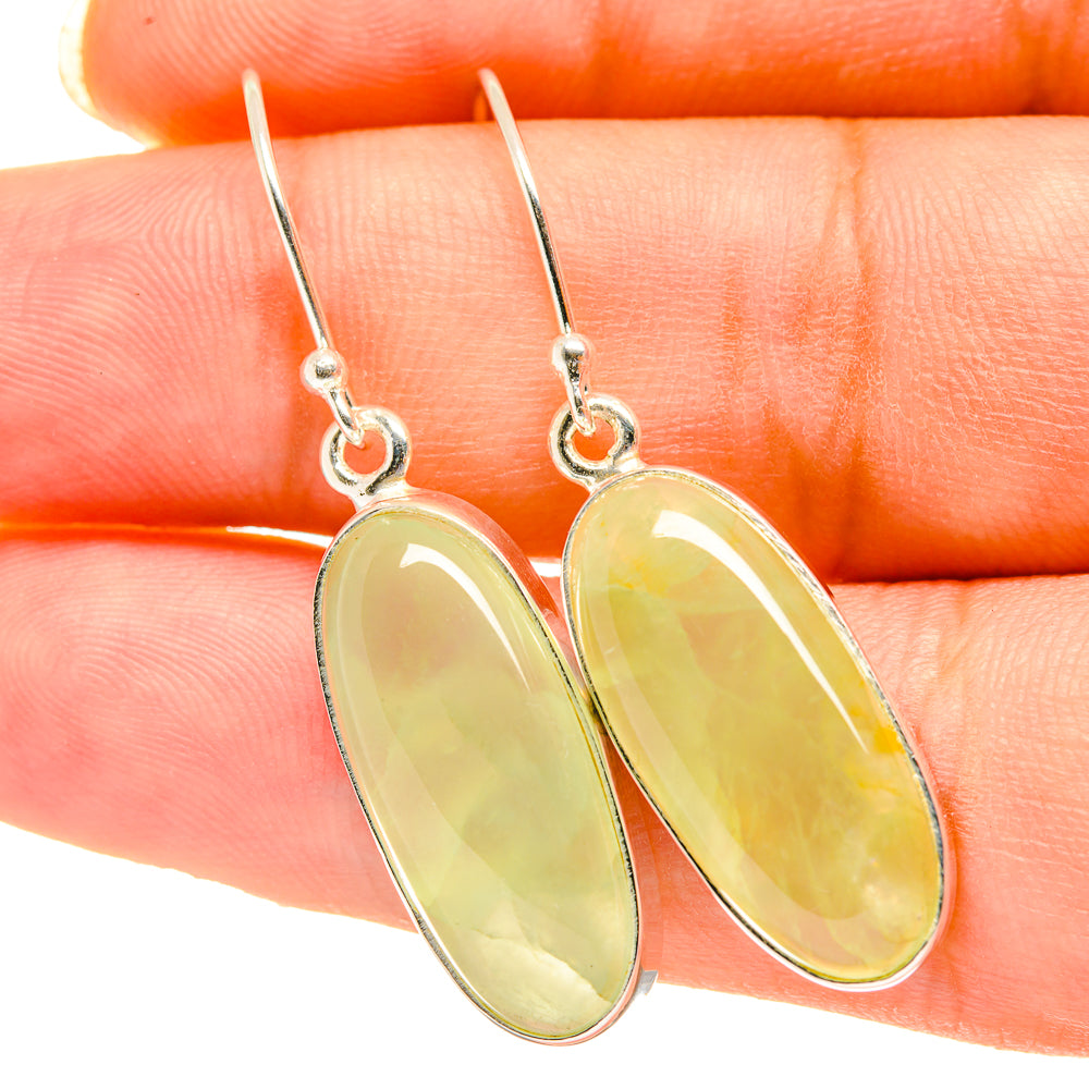 Prehnite drop earrings in 925 sterling silver with oval light green stones