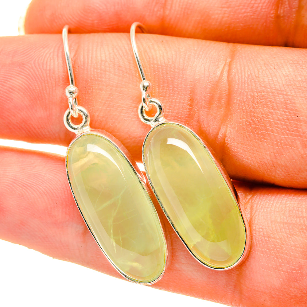 Sterling silver prehnite drop earrings with translucent oval yellow-green stones