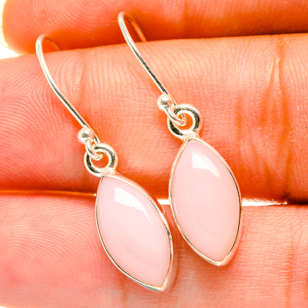 Pink opal teardrop earrings in 925 sterling silver with fishhook backs